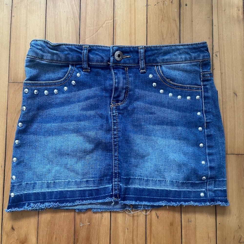 DKNY Girls Denim Skirt Studded Frayed Hem Blue Size 10